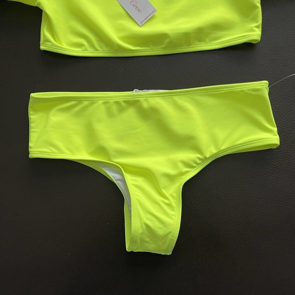 Stella Cove neon yellow 2 piece set swimsuit bikini size 16y covered shoulders - Picture 3 of 5